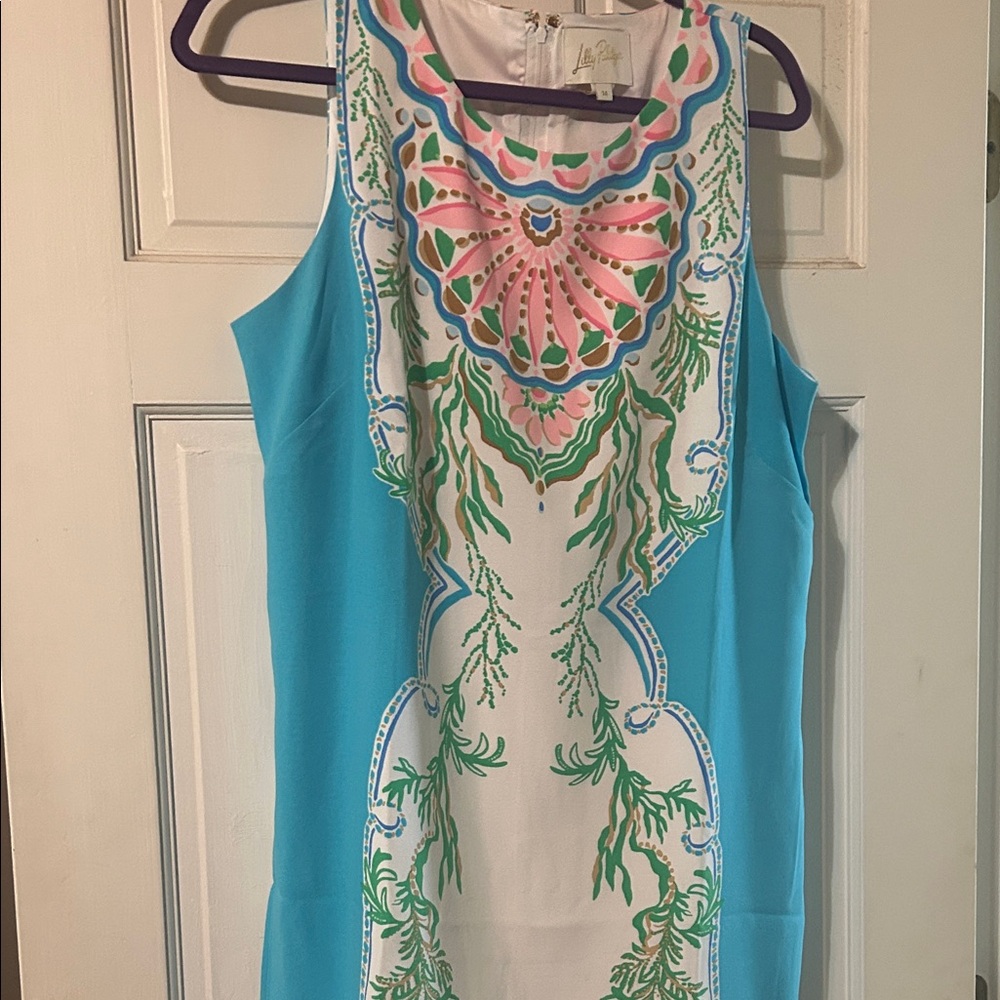 Lilly Pulitzer blue, pink, green and white jumper;